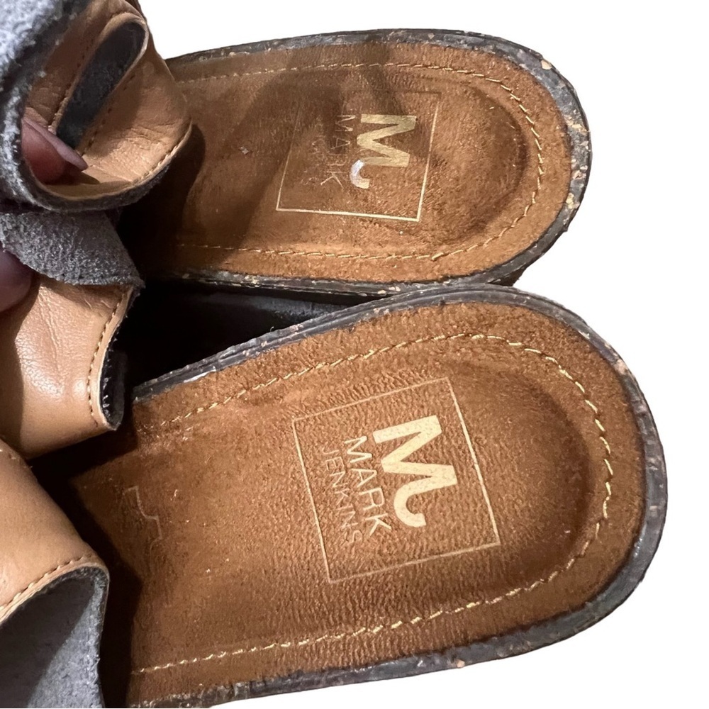 MARK JENKINS Suede Wedge Sandals in Platinum Gray Size 8 — Worn 1X - Picture 7 of 7